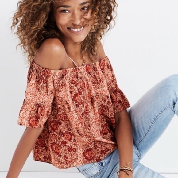 Madewell Silk Off-Shoulder Top‎ Watercolor Paisley - Picture 1 of 8